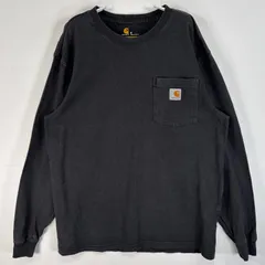 古着 カーハート Carhartt 長袖Tシャツ ワンポイント ロゴ クルーネック 肉厚 S  ブラック 無地 メンズ