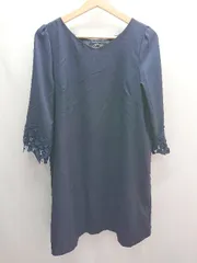 ◇ POURVOUS<!-利用不可文字-!><!-利用不可文字-!> レース 七分袖 膝丈 ワンピース サイズXL ネイビー レディース E  【1407020043632】