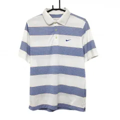 ナイキ 半袖ポロシャツ 白×ブルー ボーダー柄 ロゴ刺しゅう メンズ M ゴルフウェア NIKE