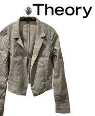 【theory】セオリー　ショート丈リネンジャケット　Mサイズ　ミスティグレー　春物　☆theoryセオリー　リネン混ショートジャケット　クロップド丈