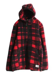 【お得なクーポン配布中!】 ノースフェイス ハーフジップ パイル フリース フード パーカー メンズ M 程 古着 ジャケット チェック プルオーバー ブルゾン アノラック