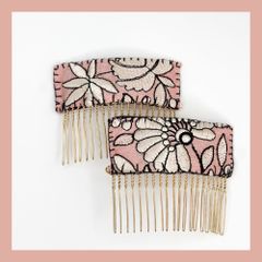 ピンク×花柄刺繍ペイネタ(ce-97_1,2)／ フラメンコ・ダンス・舞台衣装小物・ペイネタ・ヘアアクセサリー