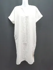 ◇ OCEAN PACIFIC Vネック 薄手 透け感あり サイドスリット 半袖 ロング ワンピース サイズL ライトベージュ レディース E  【1308160012611】