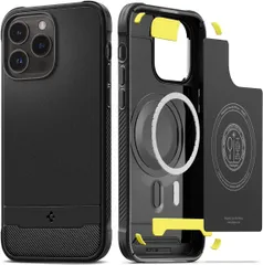【在庫処分】Spigen iPhone14ProMax ケース MagSafe対応 マグネット搭載 持ちやすい カーボンデザイン 米軍MIL規格取得 耐衝撃 すり傷防止 ワイヤレス充電対応 ラギッド・アーマー・マグフィット ACS04812 (マット・ブラック