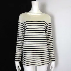 無印良品 良品計画 カットソー トップス ボーダー柄 ボートネック コットン 長袖 M ベージュ 紺 ネイビー