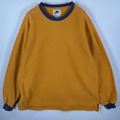 古着 90's/90年代 ナイキ NIKE スウェット 銀タグ スウッシュ ビッグロゴ刺繍  リンガー クルーネック M イエロー パープル メンズ