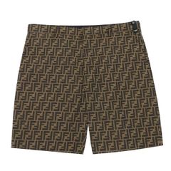 極美品 FENDI フェンディ ズッカ ショート ハーフ パンツ サイズ52 XL イタリア製 FF ブラウン メンズ ロゴ 47288