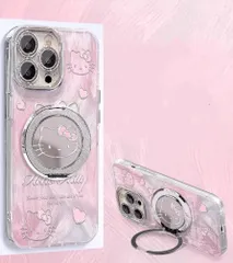 スマホケース かわいい　キティ柄　 可愛い 落下防止 iPhone12　iPhone13 iPhone14 iPhone15 iPhone16　キティちゃん kitty メイクチェック便利　リングホルダ付き スタンド機能 縦横両対応可愛い