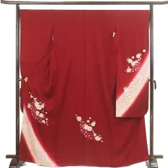 振袖 身丈168cm 裄丈68cm 前幅25cm 後幅30cm 袖丈119cm 袖幅34cm レディース 袷 桜 裄長 裄Lサイズ 秋冬春用 正絹（シルク）レッド トールサイズ 未使用品 リメイク リユース リサイクル【呉服のきくや】