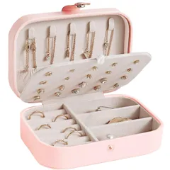 新品 [TS.CORP]ジュエリーボックス 携帯用 レザー アクセサリー 大容量 アクセサリー 収納 アクセサリーボックス コンパクト リング ピアス ネックレス 収納 ピンク (ピンク)