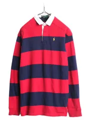 【お得なクーポン配布中!】 90s ポロ ラルフローレン ボーダー ラガー シャツ キッズ XL メンズ M 古着 90年代 オールド ラグビーシャツ ヘビーウェイト グリーンタグ