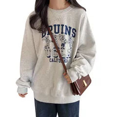 【数量限定】XTRA] レディース トレーナー 長袖 スウェット トップス カットソー 長袖tシャツ オーバーサイズ クルーネック 薄手 [MEME プリント ロゴ パーカー 重ね着 体型カバー お洒落 大きいサイズ ゆったり カジュアル 薄い かわいい 大人