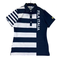 サイズ：L FILA GOLF フィラゴルフ  半袖ポロシャツ ボーダー柄 ネイビー系 [240101458147] ゴルフウェア レディース ストスト