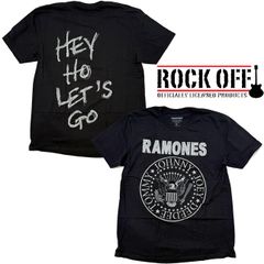 ロックオフ Tシャツ 半袖  ラモーンズ イーグル 黒 ROCK OFF RAMONES SEAL HEY HO ブラック 両面プリントTシャツ バックプリント