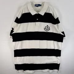 古着 90's/90年代 ラルフローレン RALPH LAUREN 鹿の子 半袖 ポロシャツ ワンポイント ロゴ 刺繍 大きいサイズ 2ボタン XXL  ブラック系 ボーダー メンズ