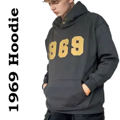 1969 ロック パーカー ハイネック フーディー タートルネック ボタン留め スエット スウェット トレーナー 防寒 オーバーザイズ プルオーバー フード ユニセックス メンズ レディース ストリート かっこいい あったか アウター