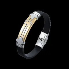 【N018】ブレスレット　メンズ　ブラック　黒　ブルー　青　イエロー　黄色　チタン　クロス　十字架　アクセサリー　ファッション　お洒落