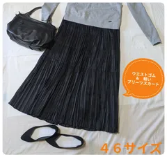 【洗える】アンタイトル　プリーツスカート　大きめサイズ　ブラック　46サイズ