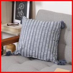 【特価商品】タッセル付 綿100％ ドット柄 ブルー 45×45 27898 クッションカバー 不二貿易(Fujiboeki)