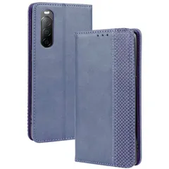 Xperia 10 III ケース 手帳 SO-52B SOG04 エクスペリア10 マーク3  チェック柄 合革 レトロ 手帳 ケース 【Color】 ネイビーのサムネイル