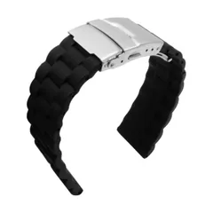 屋外防水時計ベルト　折りたたみ式バックルスポーツ時計ベルト　タイヤ模様カーブベルト　時計交換用リストバンド　時計アクセサリー （ブラック）