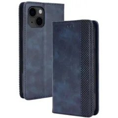 iPhone13 mini ケース 手帳 アイフォン13ミニ  チェック柄 合革 レトロ 手帳 ケース 【Color】 ネイビーのサムネイル