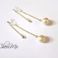 やわらか樹脂のクリスタル＆コットンパールゆらゆら・イヤリング☆