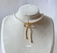 るらら様専用ページ　リボン天然パールネックレス