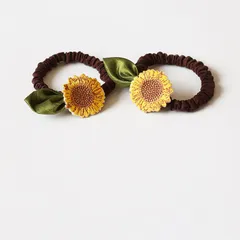 髪ゴム ヘアゴム シュシュ 髪飾り レディース 女性 刺繍 ひまわり ヘアアクセサリー 2点セット