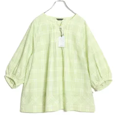 【新品】グリーンノート★ふんわりフォルム♪七分袖ブラウス 大きいサイズ15 グリーン系 チェック柄♪z14805