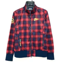 フィラゴルフ ジャケットブルゾン レッド×ネイビー チェック ロゴプリント 裏起毛 レディース L ゴルフウェア FILA GOLF