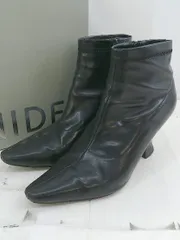 ◇ ◎ snidel スナイデル サイドジップ ポインテッドトゥ ヒール ショート レザー ブーツ サイズ M ブラック レディース E  【1304100014097】