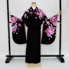 二尺袖 単品 卒業式着物 黒 KANSAI 裄69.5cm LLサイズ  袴用着物 化繊 中古 4575