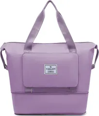 大容量トートバッグ 【パープル】手提げ 2way スポーツバッグ ボストンバッグ ジムバック レディース かわいい ユニセックス おしゃれ 拡張可 旅行バッグ 乾湿分離 カジュアル 防水 折りたたみ 軽量 アウトドア 旅行