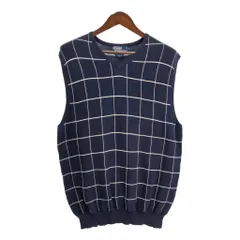 90年代 Polo by Ralph Lauren ポロ ラルフローレン コットン シルク ニット ベスト チェック ネイビー (メンズ L) 中古 古着 R8877
