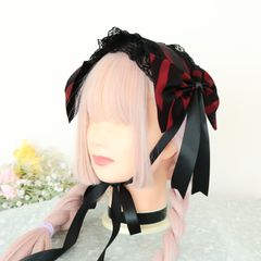 ヘッドドレス　【赤胴×ライン】　　ロリータ