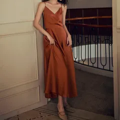 ドレス カラードレス ロング テラコッタ リボン パーティー