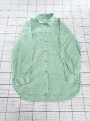 ◇ Θ Ungrid アングリッド ストライプ柄 オーバーデザイン 長袖 シャツ サイズF グリーン系 レディース E  【1509100082620】