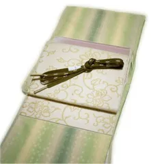 洗える着物セット 小紋と正絹帯 4点セット （袷 グリーン系 縦縞柄 Lサイズ） 日本製生地