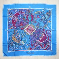 HERMES LEGENDE KUNA PEUPLE DE PANAMA エルメス パナマのクナ族の伝説 カレ90 シルク 大判スカーフ ネイビー S07-k074