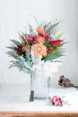 【ウェディングブーケ】ふんわりオレンジとグリーンのドライフラワー風ブーケ