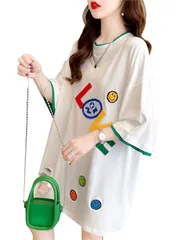 ロングt オーバーサイズ 夏服 シンプル ティーシャツ おしゃれ カジュアル 5分袖tシャツ トップス 韓国 ダメージ加工 カットソー レディース レディース 大きいサイズ ゆったり tシャツ 半袖 半袖 tシャツ [MMTYRM]