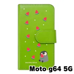 【新品未使用】moto g64 5G Motorola モトローラ スマホケース 手帳型 (色：グリーン×柄：ペンギンとスイカ)moimoikka ペンギン 動物 flip2-motog64-gr-20139