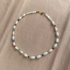 淡水パール　　ガラスビーズ　ネックレス