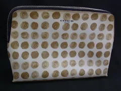 ■美品■ COACH コーチ PVC 総柄 ポーチ マルチケース 小物入れ レディース メンズ ブラウン系×アイボリー系 DJ1056