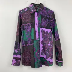 ETRO 長袖ブラウス Lサイズ シルク100% 花柄 ブラック パープル ETRO 長袖ブラウス Lサイズ シルク100% 花柄 ブラック パープル