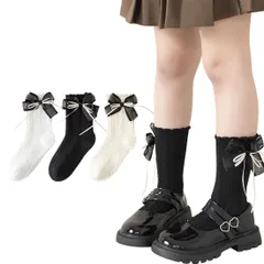 新品 [Measuttie] 発表会 靴下 女の子 キッズ フォーマルソックス クルー丈 秋冬 可愛いリボン 結婚式 演奏会 卒業式 入学式 卒園式 3足セット