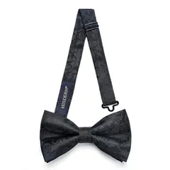 [HISDERN] ブラック 蝶ネクタイ 大人 結婚式 蝶 ネクタイメンズ フォーマル ペイズリー柄 ボウタイ ワンタッチ 蝶ネクタイチーフ セット 簡単着脱 調節可能 bowtie…