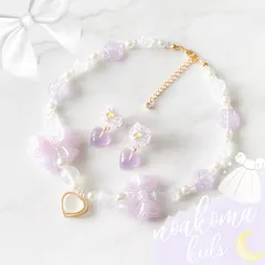 little princess＊dream princess - purple ♡ キッズイヤリング キッズネックレス セット ＊ キッズアクセサリー 女の子 子供 プレゼント キッズ リボン 贈り物 noakoma kids