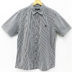 BURBERRY BLACK LABEL バーバリー ブラックレーベル ギンガムチェック 半袖 シャツ 綿100％ ブラック メンズ サイズ 3 三陽商会 D1M16-115-06 M000-0704④